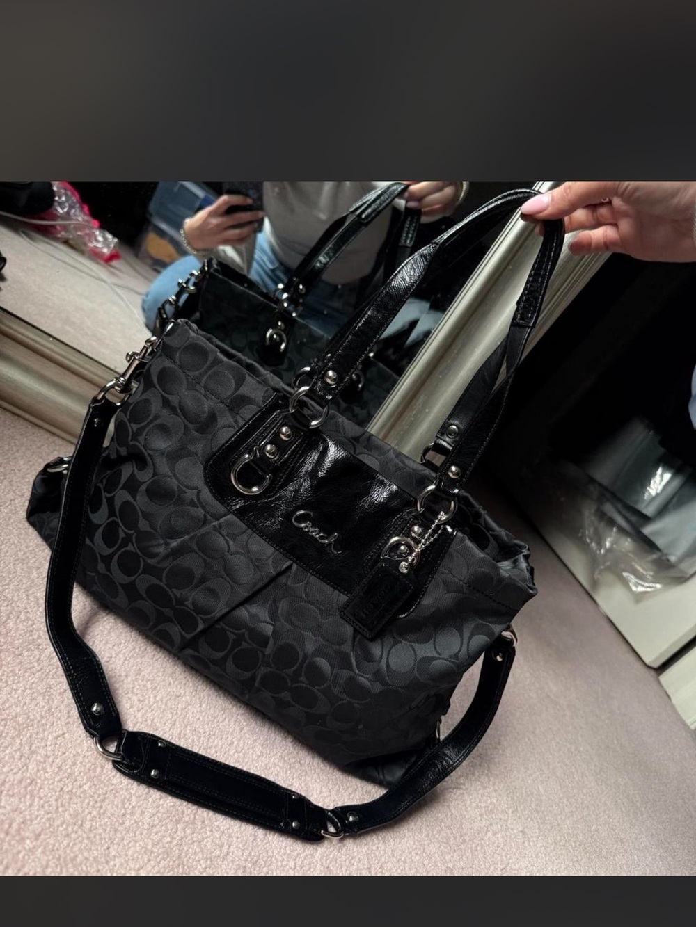 Black Coach Ashley Signature Shoulder Bag YTK